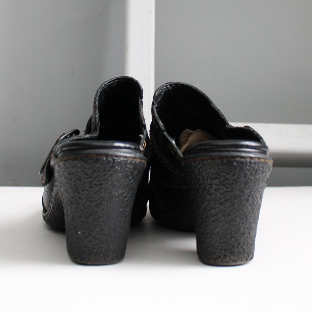 B.O.C. Born Concept Black Pebble Leather Slip-On Mule Block Chunky Heels Size 8 - Picture 5 of 7
